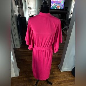 Hot pink dress with flared ruffle sleeves
